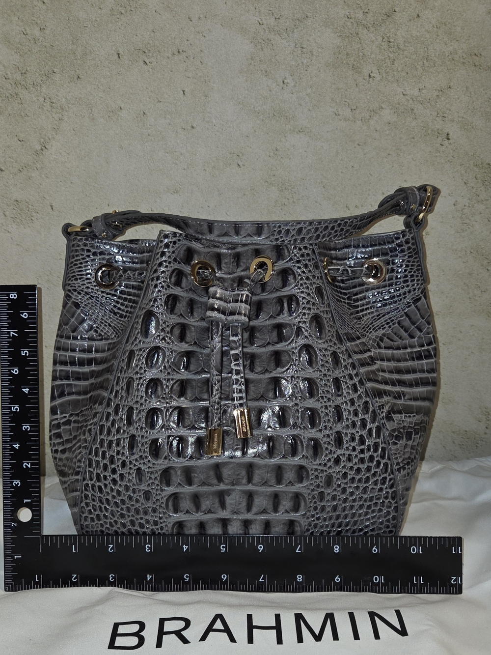 Brahmin Melinda Croc-Embossed Bucket Bag in Grey Plus 2 Additional Accessories - Picture 6 of 9
